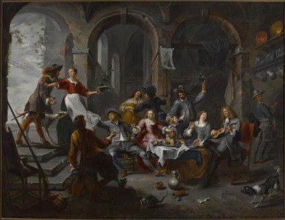 Social Scene Allegory of the Five Senses, Herp, Willem van 1613/1614-1677 painter, food, genre
