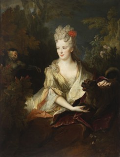 Portrait of a Lady with a Dog and a Monkey, by Nicolas de Largillière 1656–1746, French painting,
