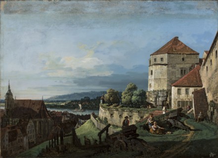 View of Pirna in Saxony, Bernardo Bellotto 1722–1780, oil painting, Venetian veduta city view with