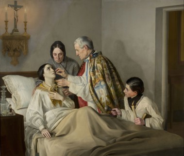 The Last Communion of the Dying Woman, Gorecki, Tadeusz 1825-1868 painter, Holy Communion,
