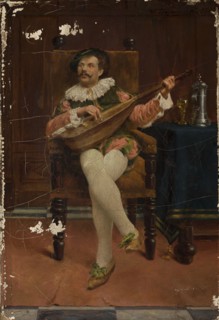 Lute Player, Trojanowski, Wincenty 1859-1928 painter, musical instruments, troubadours style,