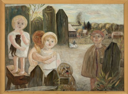 Children in a Country Yard, Makowski, Tadeusz 1882–1932 painter, ca. 1926, Paris; painting; height