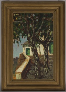 Plane trees at the monastery gate, Bohuszewicz, Jan 1878–1935 painter, contemporary painting,