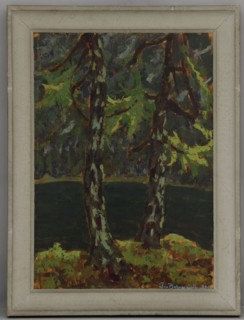 Larches on the Lake in Dobiacco, Bohuszewicz, Jan 1878–1935 painter, contemporary painting,