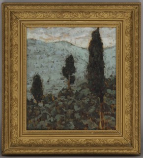 Cypresses under the mountain, Jan Bohuszewicz 1878–1935, painter; contemporary painting, interwar