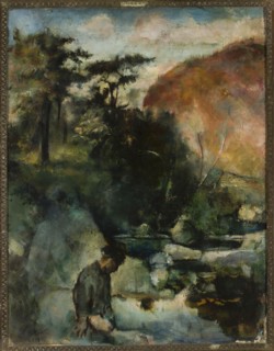 Landscape with a lake and trees, unknown author, trees, lakes, landscapes, 1928, painting, height