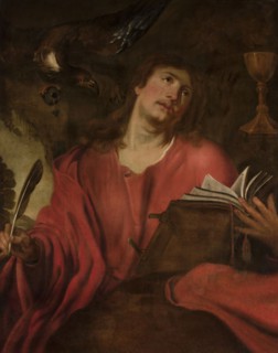 Saint John the Evangelist in ecstasy, unknown Italian painter, religious scene, Italian religious