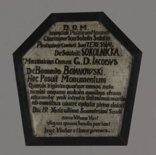 Metal plate with an inscription for the coffin portrait of Teresa Bojanowska, née Sokolnicka
