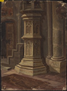 Gothic pillar in the interior; Gryglewski, Aleksander 1833–1879 painter; Gothic style; 3rd quarter