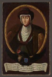 Portrait of Elzbieta Sapiezyna, née Radziwill 1583–1611, unknown Polish painter. Oval portrait in a