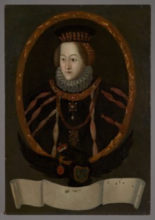 Portrait of Elzbieta Radziwill, née Szydlowiecka 1533–1562, unknown Polish painter. Oval portrait