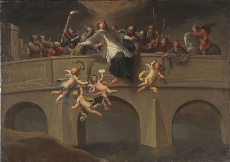 The Martyrdom of St. John of Nepomuk, by Szymon Czechowicz 1689–1775. At night, soldiers in Roman