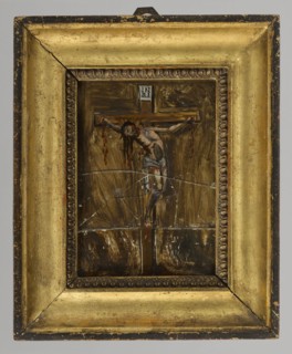 Christ crucified, unknown Polish painter, 19th century, painting, height 17 cm, width 13 cm, A