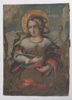 Icon: St. Barbara, Orthodox workshop. The icon depicts Saint Barbara knee-deep, frontally, with her
