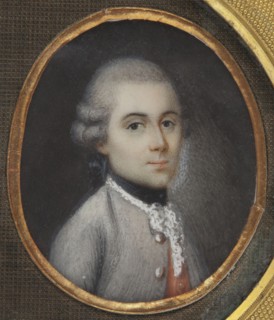 Double portrait of a woman and a man, unknown artist. Miniature, 1780. Woman: three-quarter bust,