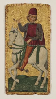 Tarocca Playing Card — Knight of Pentacles illuminated, unknown artist, Krzeszowice Lesser Poland