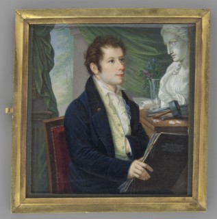 Portrait of a young sculptor with a sketchbook, pendant to Min.48. Painter: Schalck, Heinrich Franz