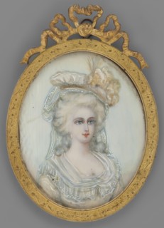 Portrait of a Lady in a Hat with Feathers, unfinished, unknown artist. Bust, 3/4 right; high