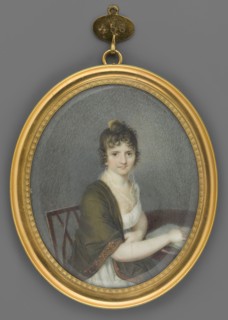 Portrait of a Woman Sitting at a Table, unknown painter. Interiors office, table, chair; young