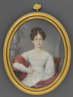 Portrait of a Woman in a White Dress Sitting in an Armchair, by Heinrich Franz Schalck 1791–1832,