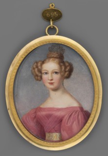 Eliza Baroness de Reitzenstein Dannet in a pink dress with puffed sleeves, waist-length portrait,