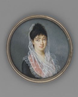 Portrait of a Young Woman in a White Lace Mantilla, Perez fl. 1795–1815, painter; headgear veil;