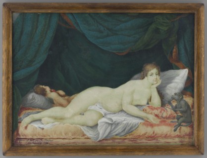 Reclining Venus with a Monkey and a Cupid, Bechon, Karol Charles 1732-1812 painter. Cupids, nudes,