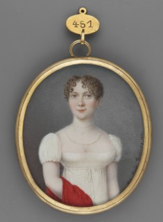 Portrait of a Young Woman in a White Empire Dress, Peter Mayr 1758–1836. Standing half-length,