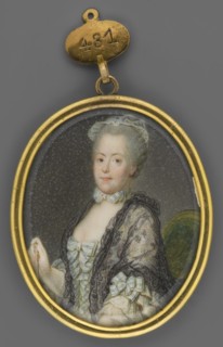 Portrait of Lady E. Maslyn in ball gown with a black lace mantilla on her shoulders; unknown