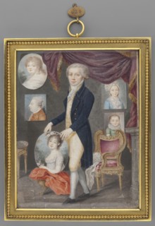 Portrait of a painter in his studio, unknown painter; interiors painter's studio, male portrait,