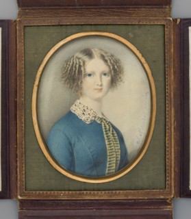 Portrait of a Young Woman in a Blue Dress, Marszalkiewicz, Stanislaw 1789–1872 painter. Bust