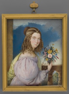 Portrait of a Girl with a Bouquet, unknown artist, portraits waist-length, left, woman holding