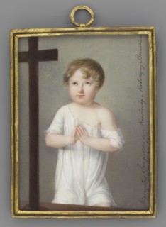 Mieczyslaw Sanguszko-Kowelski 1807-1813 as a child praying before a crucifix, painted by Anton