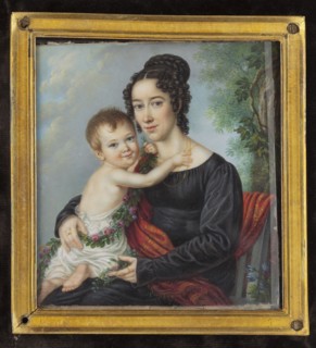 Portrait of a young woman with a child, pendant to the portrait of her husband, sculptor from