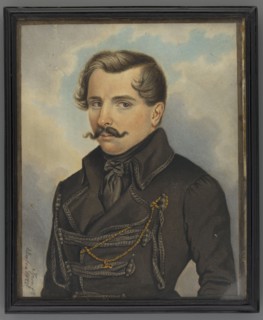 Self-portrait in a czamara by Roman Wilczynski 1807–1857. Watercolor miniature height 15.5 cm,