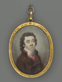 Tadeusz Kosciuszko in a brown civilian frock coat. Half-figure, three-quarters right. Dark hair,