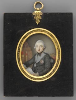 Portrait of Primate Michal Poniatowski 1736–1794 with plans for the construction of the palace