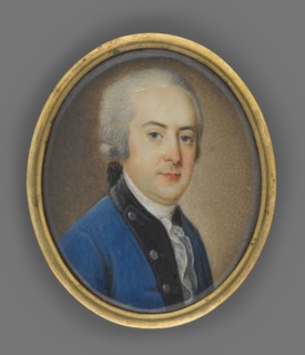Portrait of a man in a sapphire tailcoat, portraits 3/4 right, costumes, hairstyles wig, male