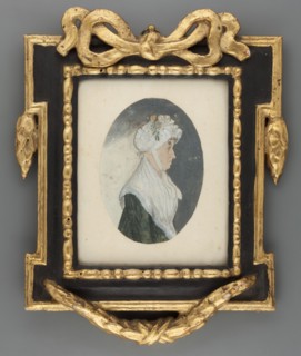 Portrait of an Elderly Woman in Profile, pendant to Min.745, costumes, women, headgear, dresses,