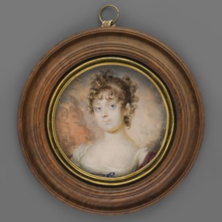 Portrait of a Young Woman in a White Empire Dress, Mainelli, Carl 1779–1838 painter. En face