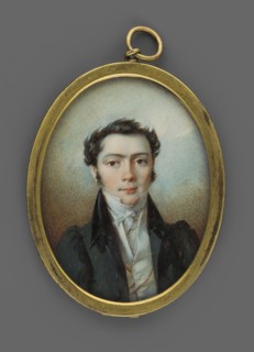 Portrait of a young man in a black tailcoat, en face portrait, male, nobility, Polish miniature,