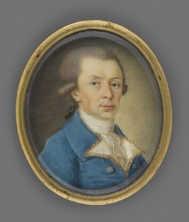 Portrait of a Man in a Blue Tailcoat with Diamond Buttons, Unknown Artist. Male portrait wig, 3/4