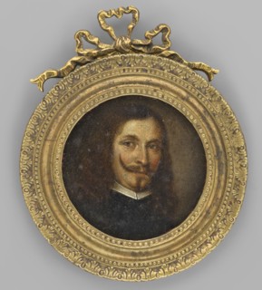 Portrait of a man, unknown artist. Miniature, bust 3/4 right. Hair chestnut brown, long, in curls