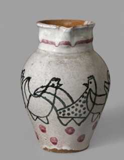 Jug with a handle with zoomorphic decoration: procession of hens. Maker: Antoni Kenar 1906–1959,
