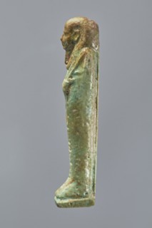 Ankhren's shabti, Ankh-ren name. Mummy-shaped figurine shabti, funerary gift, standing on a base