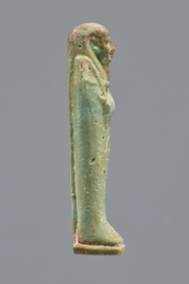 Ankhren's shabti, Ankh-ren name. Mummy-shaped figurine, funerary shabti, standing on a base and