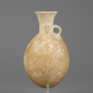 Flask-shaped vessel, pilgrim flask with a spherical, flattened belly, narrow high widening neck and