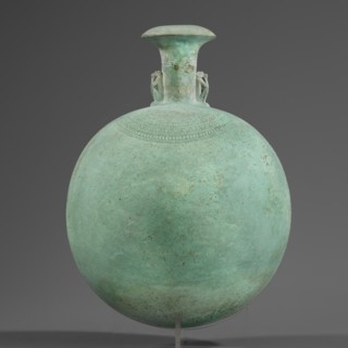 New Year's canteen, Goluchów Greater Poland Voivodeship. Flat round faience canteen with a narrow