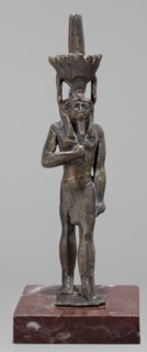 Figurine of the god Nefertum; creator, Egyptian deity Nefertum; Egyptian religion and art; crowns;