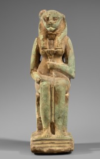 Figurine of the goddess Uadjit with the head of a lioness; Uadjit mythology; Egyptian deities;